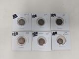 1858 1/2 Dime AG and Dimes: 1838 Poor, 1888 F, (2) 1890 VF, 91-O F