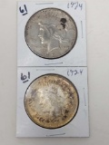 2 Peace Silver Dollars 1924