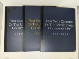 3 First State Quarters of the US Collector's Maps 1999-2008, with COA, one with Guide