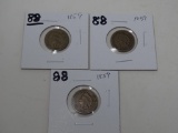 (3) 1859 Indian Cents VG