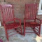 2 Red Painted Slat Back Rockers