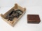 Miniature Spinning Wheel and Small Carved Trinket Box