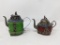 2 Tea Pots with Cloisonne and Metal Lids & Monkey Finials, Other Creature Decorations