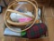 Longaberger Double Handled Basket, Quilting Hoops, Fabric