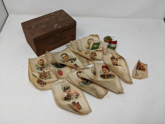 Webster Cigar Box and Approx. 38 Cigar Silks