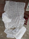 Crocheted Table Cover, 3 White Bedspreads