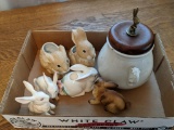 Bunny Figures and Lidded Jar with Bunny Finial