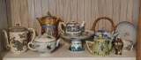 6 Tea Pots, Pedestal Dish, Floral Cup & Saucer and Small Vase
