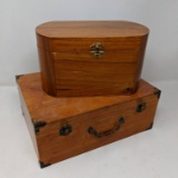Oval Sewing Box with Sewing Contents and Handled Decorative Box