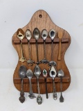 Souvenir Spoon Collection with Wooden Display