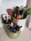 Utensils in Crock, Pens & Pencils in Jar
