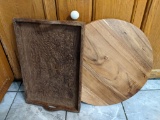 Wood Carved Serving Tray and Round Butcher Block Lazy Susan