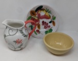 Yellowware Bowl, Ceramic Bowl and Cream Pitcher