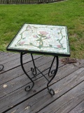 Iron Patio Table with Floral Mosaic Top