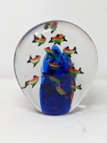 Large Art Glass Paperweight with Swimming Fish