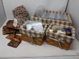 Basket Set with Plaid Liners, Fabric Pieces and Craft Accesories