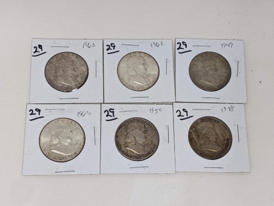 Franklin Halves 1948, 49, 50, (3) 63 VF-UNC