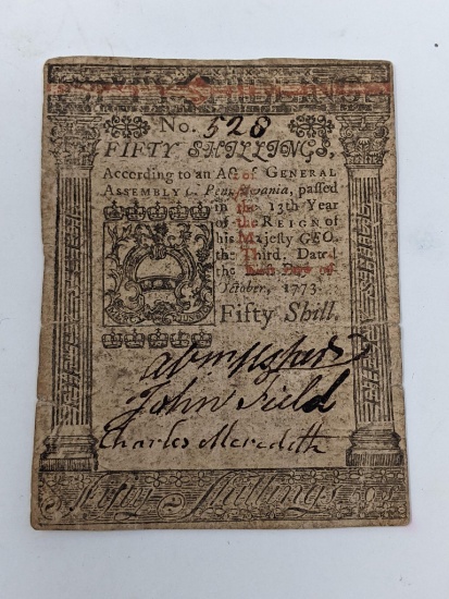 1773 50 Shillings Continental Note