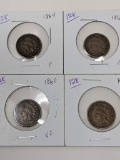 Indian Cents 1859 XF, 60 VF, 63 VF, 64 F