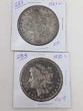 Morgan Dollars 1880S VG-F, 1881O XF