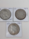 Peace Dollars 1927 VF, 27D VF, 27S Cleaned VF