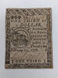 1776 1/3 Dollar Continental Note