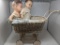 Wicker Doll Stroller and Two Composition Dolls
