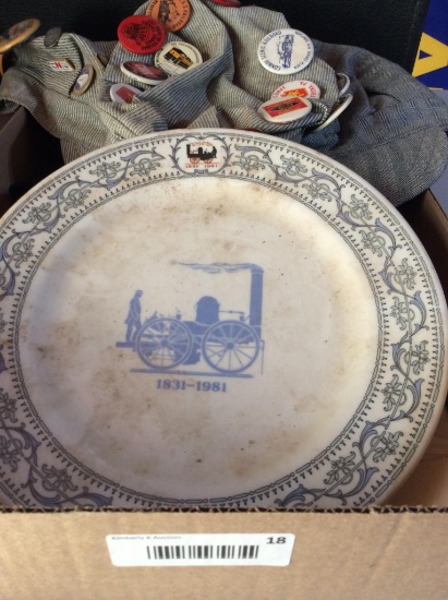 Tray Lot with Plate, Sign & Conductor Hat with Pins