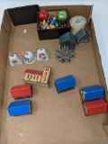 Grouping of Miniatures, Christmas Items with 6 German Paper Houses