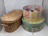 Doll Parts and Kits, Basket and 2 Decorative Hat Boxes