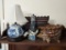 Pottery: Blue & White Teapot Lamp Lighthouse Lamp and Conch Shell Bowl