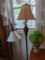2 Metal Floor Lamps with Shades and Brass Base Table Lamp with Green Glass Shade