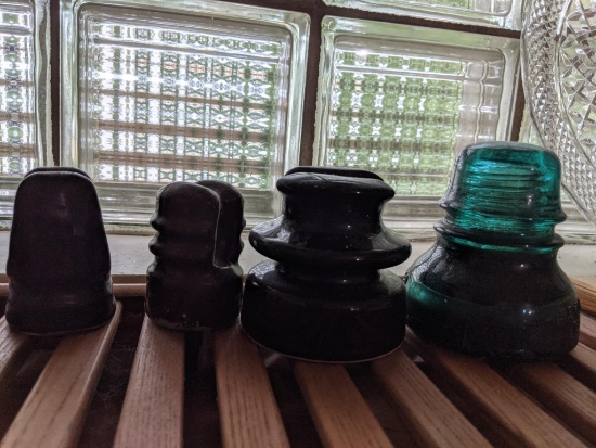 4 Colored Glass & Pottery Insulators