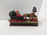 Reproduction Cast Iron Santa in Sleigh Mechanical Bank