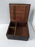 Wooden Hinged Lid Box with 3 Inner Compartment