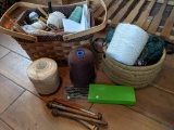 2 Baskets with Yarn, Bobbins, Needles, Accessories