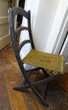 Field Chair, Possibly Civil War. Folding Wooden Chair with Tapestry Seat