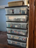7 Stackable Totes with Contents, Mostly Threads