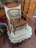 Child's Wicker Chair and Wooden Arm Chair