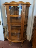 Oak Bowfront Display Case with Leaded Glass Inserts