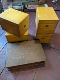 Wooden Cigar Box and 4 Wooden Hinge-Lidded Boxes
