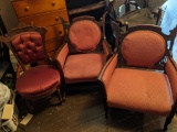 Victorian Matching Upholstered Chair & Rocker, Red Upholstered Side Chair