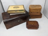 Grouping of Wooden, Board & Woven Boxes
