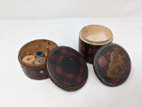 2 Small Plaid Round Boxes with Sewing Notions