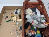 Basket with Minatures and Ty Beanie Babies