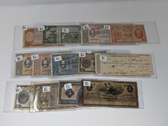 13 Pcs. Foreign Currency, Includes 1937 $1 Canada