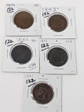 Large Cents (2) 1851 G & Corroded, 52 Damaged, 53 G, 54 VG