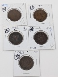 Large Cents (3) 1852 Problems, (2) 53 VG & F