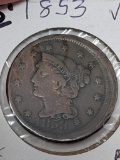 Large Cent 1853 Off Center OVB F