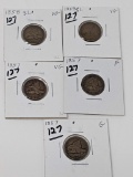 Indian Cents (3) 1857, (2) 58SL VG